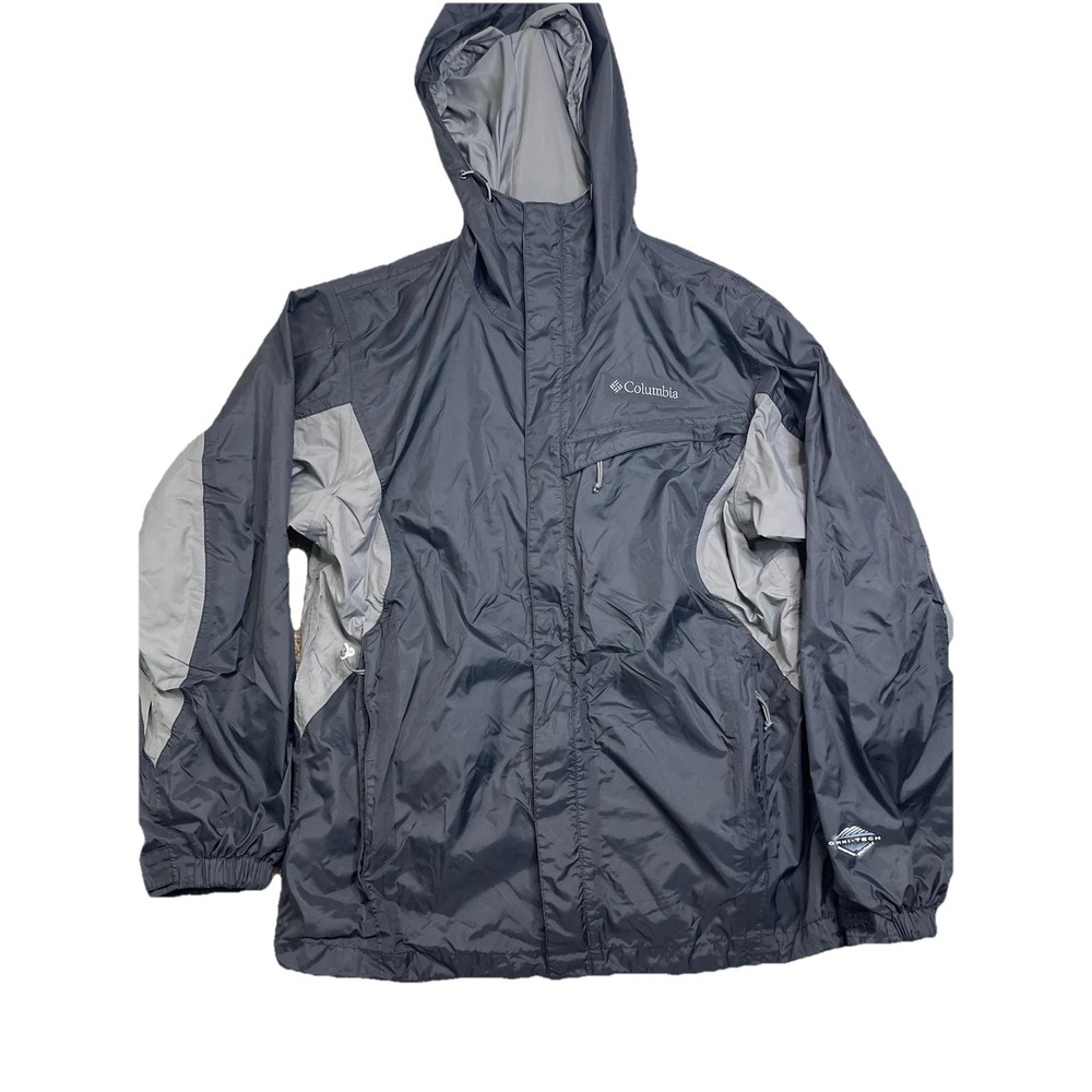 Columbia OMNI-TECH Hooded Light Weight Rain‎ Jacket Black Grey Packable Médium